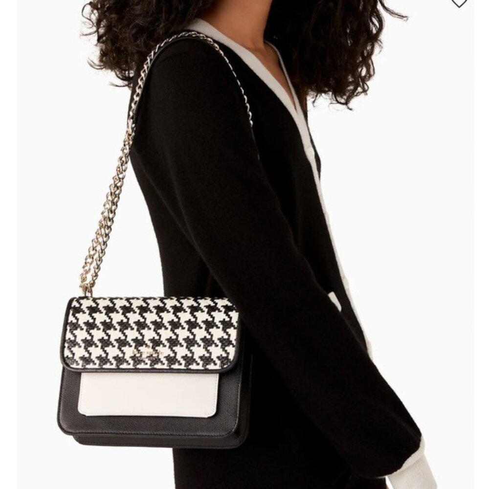 Kate Spade Woven Remi Flap Chain Crossbody Shoulder Bag In Houndstooth - Picture 12 of 12